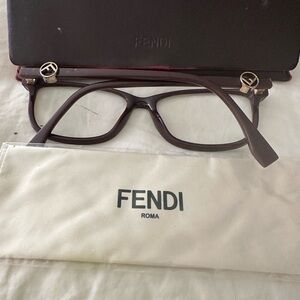 Fendi Men’s Dark Brown Acetate Glasses with Gold FF Logo Temples